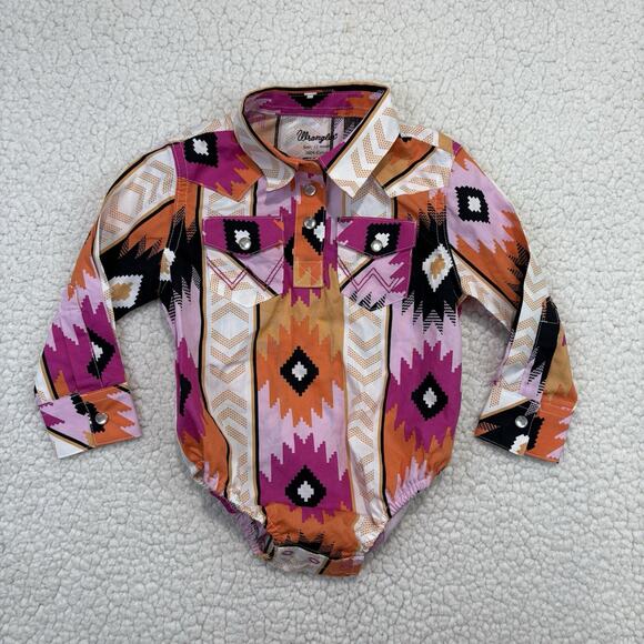 Wrangler Baby Girl Pink Orange Long Sleeve Pearl Snap One Piece Sz 12m Cowgirl - Picture 1 of 6